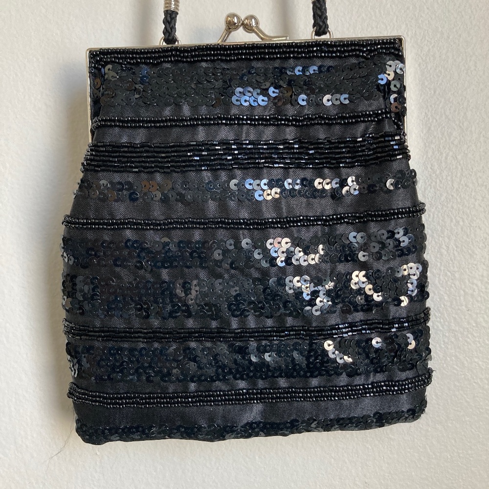 La Regale Black Sequined And Beaded Crossbody Evening Bag